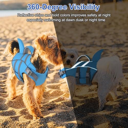 Dogcheer Dog Harness-Style Life Jacket Shark, Reflective Dog Life Vest for Swimming Boating, Adjustable Puppy Swim Vest, Pet Floating Device for Small Medium Large Dogs - Blue, L view 5