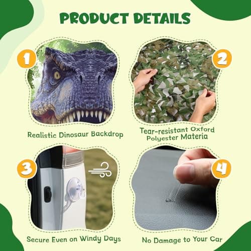 Halloween Dinosaur Trunk or Treat Car Decorations Kit for SUV, Car-Safe & Reusable Realistic Dino Tarp & Stickers for Jurassic Park Theme Party Haunted House Archway Garage Decor -13Pcs view 5
