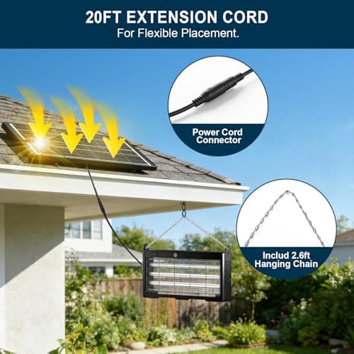18W Solar & USB-C Bug Zapper Outdoor,9600mAh Mosquito Zapper with 365-395nm UV Light, Dusk to Dawn Sensor, IPX5 Waterproof, Fly Trap for Patio Garden Backyard Deck Camping view 5
