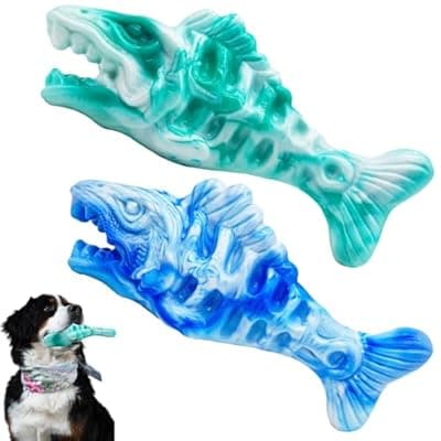 BoYoYo Tough Dog Toys for Aggressive Chewers 2 Pack, Indestructible Dog Toys to Keep Them Busy, Beef Flavor, Nylon Dog Chew Toys for Small, Medium and Large Dogs, Blue & Green