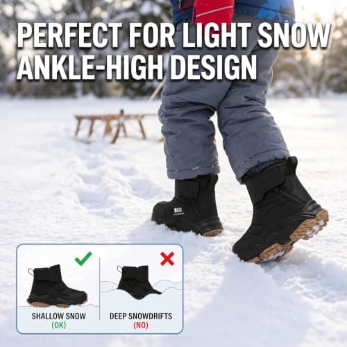 Kids Snow Ankle Boots Waterproof Winter Shoes for Boys Girls Children Youth, Anti-Slip ‌Hook & Loop‌ Zip Insulated Lined for Outdoor Cold Weather Hiking view 6
