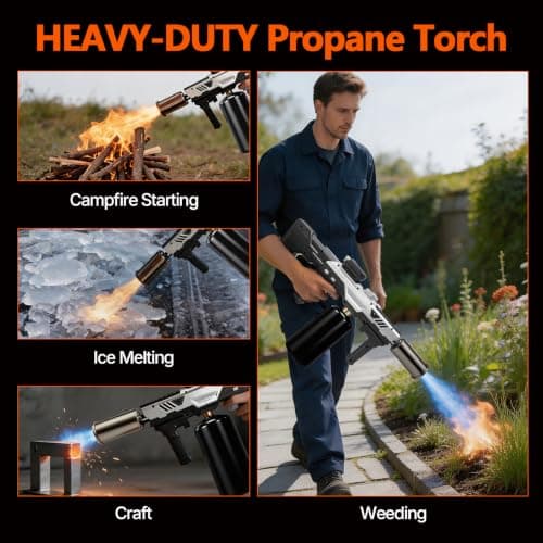 Long Reach Propane Torch Gun Flame Thrower One-Touch Max Fire | Gift for Men Dad, Adjustable Flame Blow Torch for BBQ Grill, Charcoal Starter,Searing Steak,Campfire (Tank Not Included) view 3