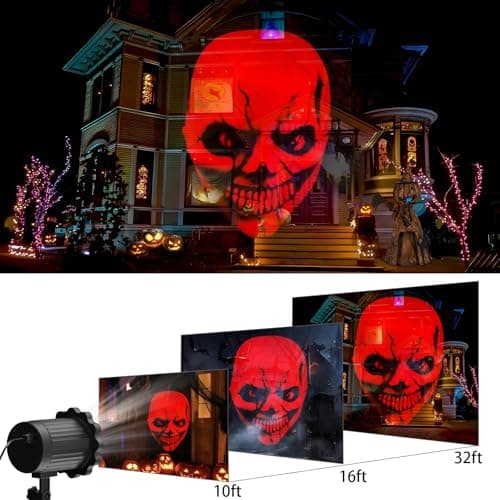 Halloween Decorations Outdoor, 3D Dynamic Red Skull Halloween Projector Lights, Waterproof Holiday Light for Window, Ground, Roof, Wall,Cemetery, Holiday Decor view 4