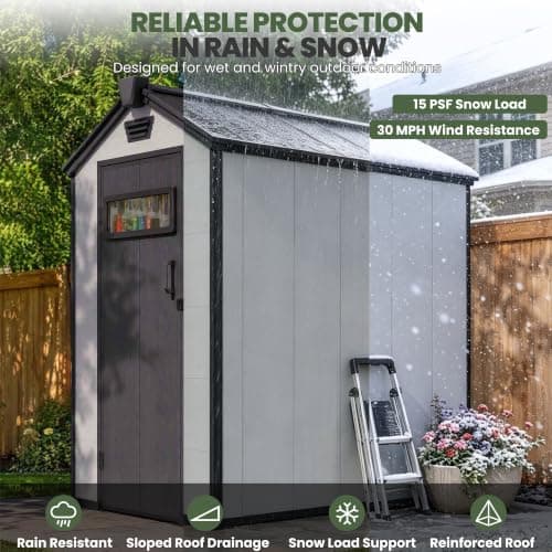 MNLR 4x6 FT Resin Outdoor Storage Shed with Floor & Door Window view 5
