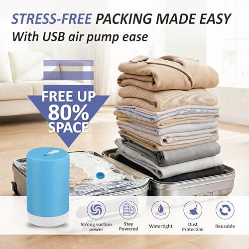 Cozy Essential Travel Vacuum Storage Bags with Rechargeable Cordless USB Pump, Space Saver Bags for Luggage, Suitcase, Carry-On, for Clothes, Blankets, Bedding & Seasonal Storage,15 Combo view 2