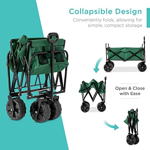 Best Choice Products 36in Collapsible Folding Utility Wagon, Multipurpose Indoor Outdoor Mobile Cart for Garden, Beach, Park, Shopping w/ 360-Degree Wheels, Adjustable Handle, 150lb Capacity - Green view 6