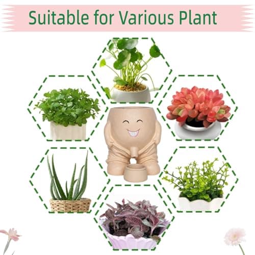Funny Smiley Face Resin Planter, Novelty Whimsical Flower Pot with Drainage Spout, Cute Succulent Planter for Indoor Outdoor Garden Decor, Unique Gift for Plant Lovers view 6