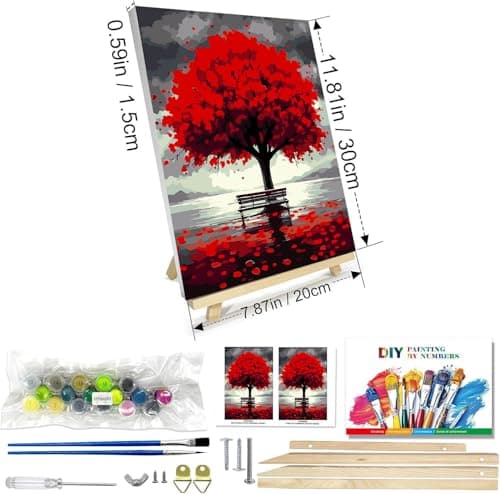 igoodom Framed Paint by Numbers Kit for Adults Beginner, Red Trees Easy Paint by Number Kits on Canvas with Easel, DIY Adults' Paint-by-Number Kits for Gift Home Wall Decor 8x12inch view 5