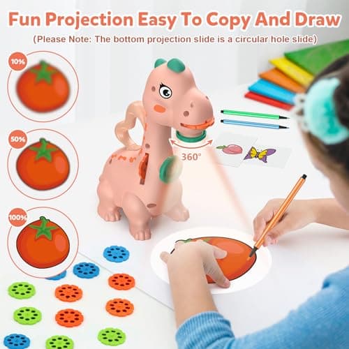 Dinosaur Drawing Projector Toys for Ages 5-7: KETIEE Tracing and Drawing Projector for Kids with Two Projector Heads, Smart Art Sketcher Projector with 96 Stencils, Toddler Toys for Girls (Pink) view 5