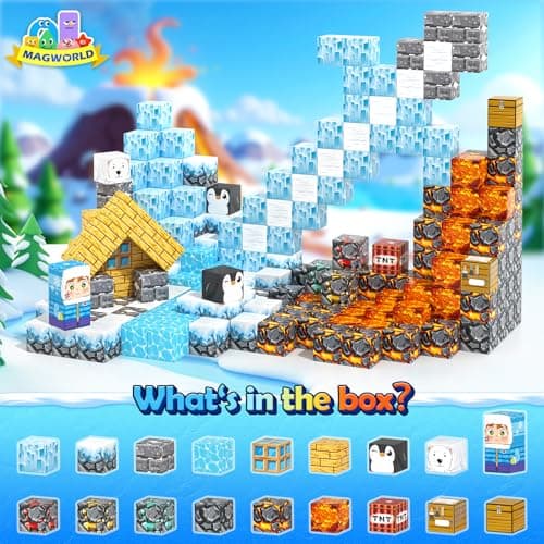 Gooidea Large Magnetic Blocks 110PCS Ice Fire World Inspired Playset Kids Magnet Toys 1 inch Building Cubes Magworld Add-on Building Craft Sensory Toys Game Gifts for Kids Ages 3-5 4-6 5-7 8-12 view 5