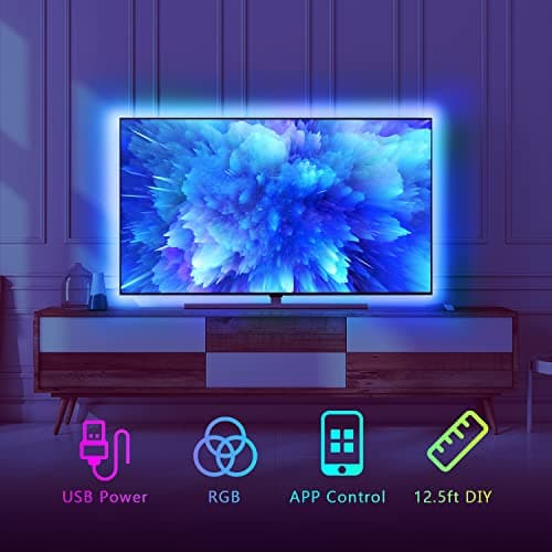 dalattin 12.5ft Led Lights for TV, 40-55 Inch USB RGB LED Strip Lights, TV Backlight with Remote Built-in MIC Music Sync, Bluetooth APP Control Led Lights for Gaming Bedroom, HDTV Mood Lighting view 2