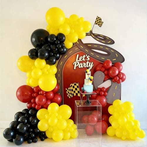 Race Car Balloon Garland Arch Kit 155Pcs Red Black Yellow Latex Balloons for Race Car 2 Fast Theme Birthday Party Decorations view 5