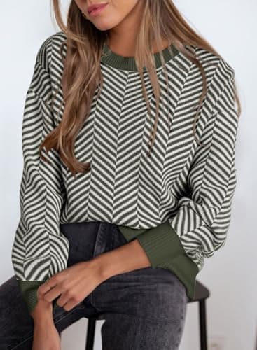 Dokotoo Women's Crewneck Cute Sweaters 2026 Striped Colorblock Fall Winter Knitted Pullover Tops view 3