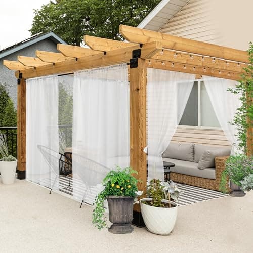 HolidayIdeas All Weather White Outdoor Sheer Curtains for Patio Waterproof 6 Pcs Rod Pocket Indoor Sheer Voile Curtains for Porch, Balcony, Gazebo, Pergolas, 54x84 Inch view 1