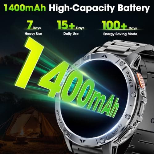 Military Smart Watch for Men, 1.7" Smartwatch with Flashlight & SOS Light | 1400mAh 90-Day standy battery life, Fitness Tracker with 110+ Sports modes, Bluetooth call, Compatible for Android phones iOS view 6
