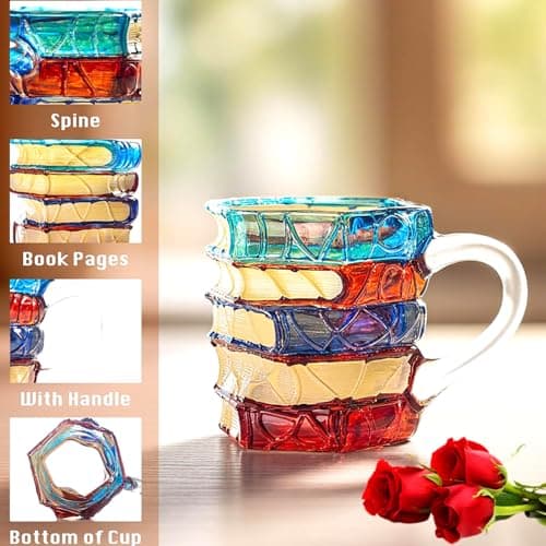ZAGEVIVIN Handpainted Glass Book Stack Mug, 7oz, Literary Design Coffee Tea Cup for Readers and Writers (Small) view 6