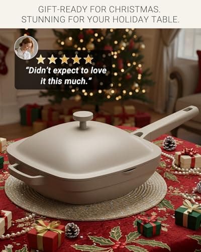 USELUCK 10.5 Inch(3.8QT) Ceramic Pan with Lid,Non Stick Frying Pans Cast Aluminum Deep Sauté Pans,Ti-Ceramic Non Toxic Pix Pan with Wooden Spatula and Scrubber-Dusk Petal view 3