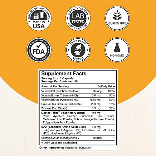 NuBest Doctor Taller Bone Support for Kids 8+ & Teens, 60 Vegan Capsules | Calcium, Vitamins D3 & K2, Zinc, B Vitamins, Amino Acids & Herbs; 30-Day Supply view 2