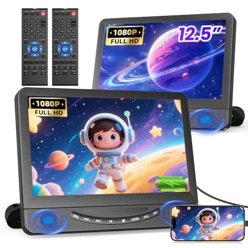 12.5"
Dual
Car
DVD
Player
with
1080P
HDMI
Input,
Full
HD,
Rechargeable | FELEMAN Portable Headrest DVD Players for Car Play 2 Different Movies, 5-Hour Rechargeable Battery, Car Entertainment System — image 1