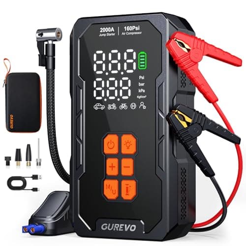 GUREVO 2000A Jump Starter with Air Compressor, Car Battery Jumper Starter Portable with 160PSI Auto-Shutoff Tire Inflator, Car Battery Charger Jump Box for 8.0L Gas/6.0L Diesel Engines — image 1