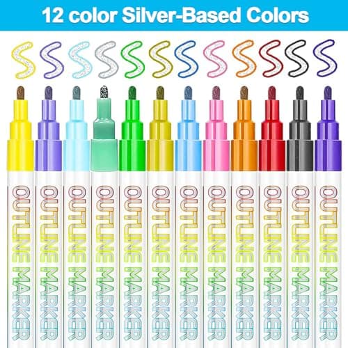 JZILU Double Line Outline Markers, 12 Colors Glitter Metallic Gel Pens Set, Easter Basket Stuffers For Teen Girls Kids, Art Supplies For Kids 9-12, 4-12 Year Old Girl Birthday Gifts view 3