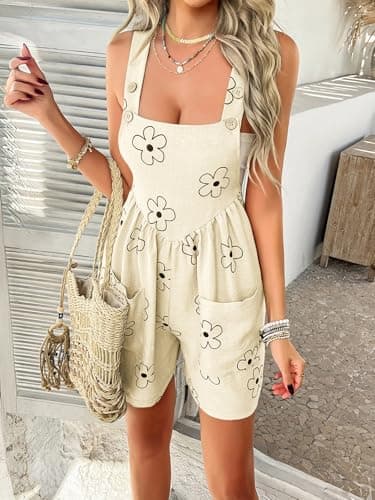 Sumleno Women 2026 Summer Rompers Floral Boho Sleeveless Back Tie Flowy Short Jumpsuits Beach Outfits Travel Vacation Clothes view 7