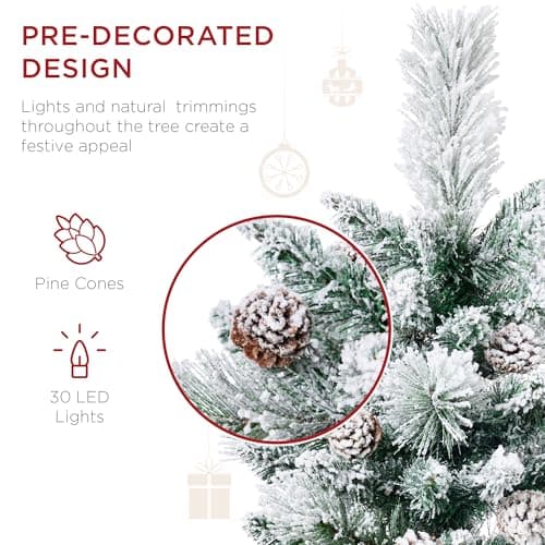 Best Choice Products Set of 2 24.5in Outdoor Flocked Scotch Pine Pathway Christmas Trees, Battery Operated Pre-Lit Holiday Décor w/LED Lights view 5