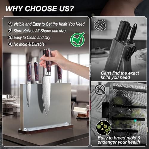Kitchen Knife Set with Block - 6 Pcs Chef Knife Block Set, 5 Pcs High - Carbon Stainless Steel Razor - Sharp Knives with a Magnetic Knife Block Holder, Versatile and Professional Kitchen Knives Set view 5
