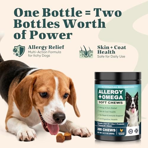 Dog Allergy Chews Omega 3,Itch Relief Multivitamin Medicine for Dogs Itching Skin Relief and Aller Immune Pet Allergy Dog Anti Itch Chews Pills Meds Medicine for Dogs Chicken Flavor view 5