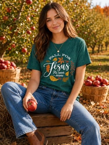 Fall Graphic Shirts for Women Faith Christian T-Shirt Vintage Autumn Thanksgiving Tops Retro Crew Neck Casual Tee view 5