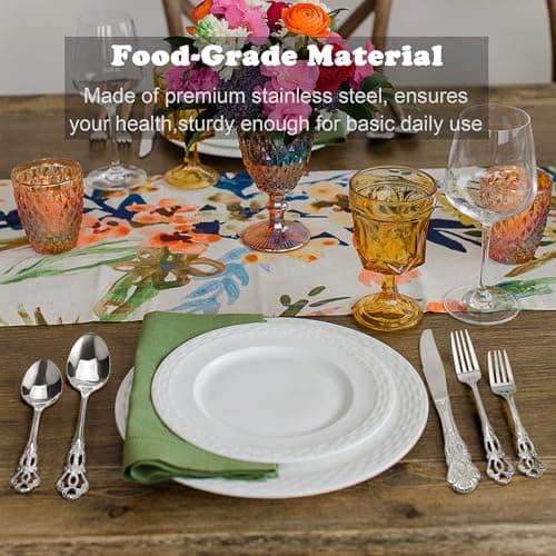 Runfly Gorgeous Retro Royal Stainless Steel 20 Pieces Flatware Set, Silverware Set, Anti-rust Stainless Steel Cutlery Set Utensils Including Fork Spoon and Knife view 6