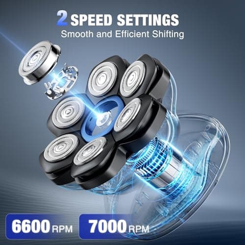 7D Head Shavers for Bald Men - 2026 New Dual Speed Electric Shaver, Bald Head Shaver with Magnetic Shaver Head IPX6 Waterproof Wet/Dry Use Shaving Balding Clipper LED Display Cordless Head Razor Gray view 5