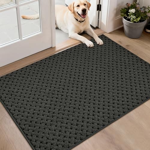 BEQHAUSE Dirt Trapper Door Mat Non-Slip Entryway Rugs Stain Resistant Absorbent Dog Doormats Woven-Look Washable Welcome Floor Doormat For Front Back Door, Dirty Wet Shoes & Paws, 32" x 48", Dark Grey view 1