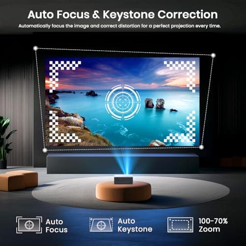 [Auto Focus & High Brightness] Outdoor Projector with WiFi and Bluetooth, Native 1080P Movie Projector, 4K Support, 1500ANSI Auto Keystone, Projector Compatible with iOS/Android/Tv Stick view 2