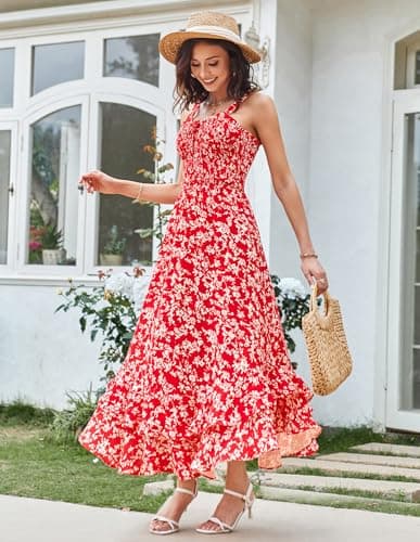 GRACE KARIN Women's 2026 Summer Floral Boho Dress Square Neck Strapped Swing A Line Sundress Beach Long Maxi Outfits view 3