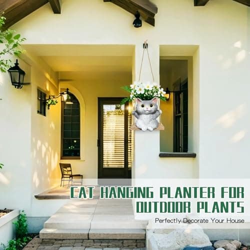 Pyoimmne Cat Hanging Planters for Indoor Outdoor Plants, Small Cute Hanging Pots for Succulent, String of Pearls Plant, Resin Hanging Flower Pots with Drainage Hole, Unique Gift, Garden Home Decor view 6
