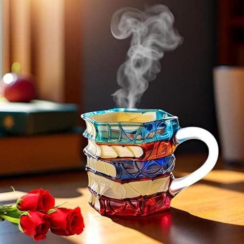 AKLOZYX Artistic Book Stack Glass Coffee Mug, 7oz Handmade Tea Cups Cool Funny, Decorative Design for Book Lovers Gifts for Women and Man (Small) view 2