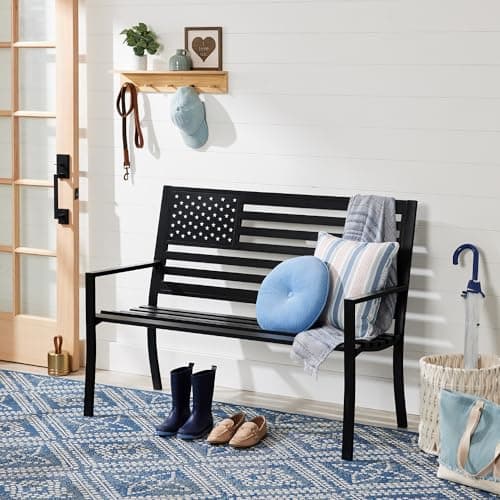 Best Choice Products Outdoor Bench 2-Person Steel Indoor/Outdoor Bench for Garden, Patio, Porch, Entryway w/American Flag, 790lb Capacity – Black view 5