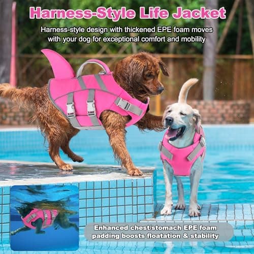 Dogcheer Shark Fin Dog Life Jacket, Adjustable Dog Harness Life Vest for Swimming Boating, Reflective Puppy Swim Vest Pet Flotation Device for Small Medium Large Dogs -Pink, M view 2