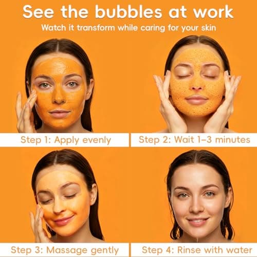 FIUMOT Turmeric Vitamin C Bubble Clay Mask, Hydrating and Deep Cleansing Pore Face Mask with PHA, Pore Cleansing and Oil Balancing Skincare 3.53oz view 4