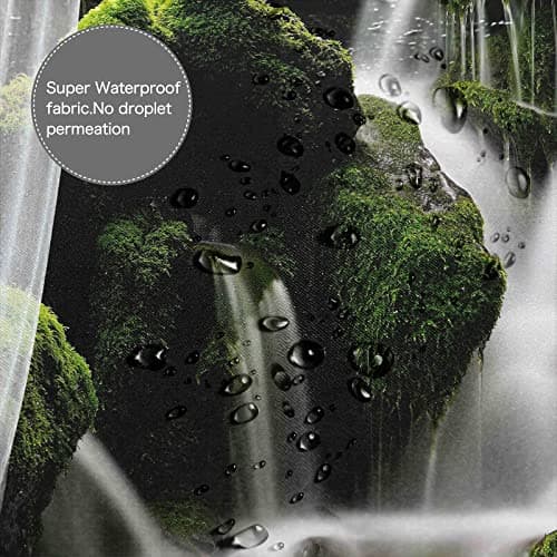 VOUGGIME 3D Spring Nature Waterfall Shower Curtain Tropical Jungle Shower Curtain Green Plant White Gauze Landscape Waterproof Fabric Shower Curtains Set for Bathroom Accessory Decor with Hooks 60x72 view 5