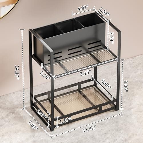 SanDream Hair Tool Organizer Bathroom Countertop, 2-Tier Metal Bathroom Organizer with Blow Dryer Holder, Large Capacity Space-Saving Vanity Shelf for Perfume, Skincare & Makeup Storage (Black) view 2