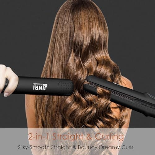 JINRI Curling Wand & Flat Iron & Hair Straightener and Hair Brush, Fast Heating Ceramic 3-in-1 Flat Iron, Best Hot Tools Professional Hair Iron, Black view 4