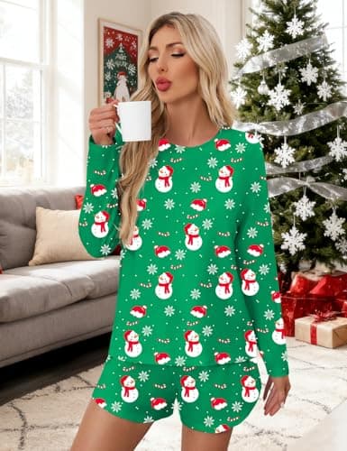 JUSTFASHIONNOW Womens Pajama Sets Striped Two Piece Lounge Sets Long Sleeve Top and Split Shorts Print Sleepwear Comfy Pjs view 3