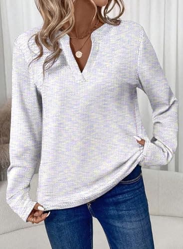 Dokotoo Womens Waffle Knit Tops V Neck Long Sleeve Henley Shirts Spring Fashion 2026 Dresy Casual Blouses view 2