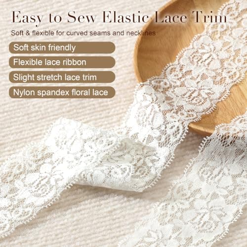 CONGREGATE White Lace Ribbon Slight Stretch 6Yds 2.36" Floral Lace Trim | Slight Stretch Lace Ribbon, Delicate Floral Lace Edging for Sewing, Bridal Wedding Applique, Bouquet Gift Wrapping DIY Crafts view 6