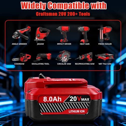 Upgrade 8.0Ah Replacement for Craftsman 20V Battery V20 Lithium ion Batteries Compatible with Craftsman 20 Volt Cordless Power Tools CMCB205 CMCB204 CMCB206 CMCB202 CMCB201B0GGGVH6WNB0GGGVH6WN,2Pack view 6