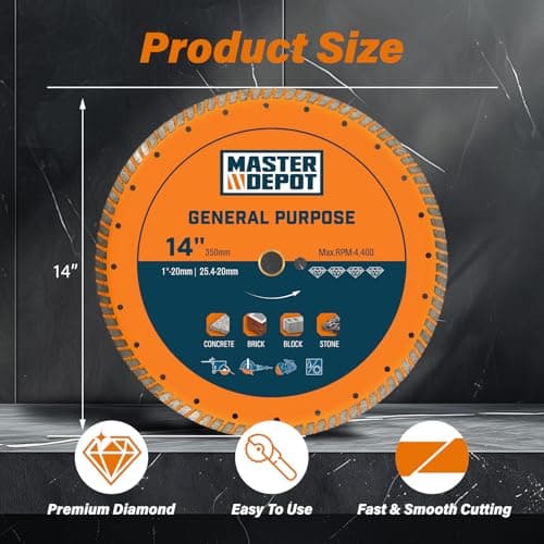 14 Inch Diamond Cutting Blade, Turbo Rim for Angle Grinder Circular Saw Cutter Wheel Dry Wet for Masonry/Concrete/Brick/Stone, 1"-20mm Arbor view 2