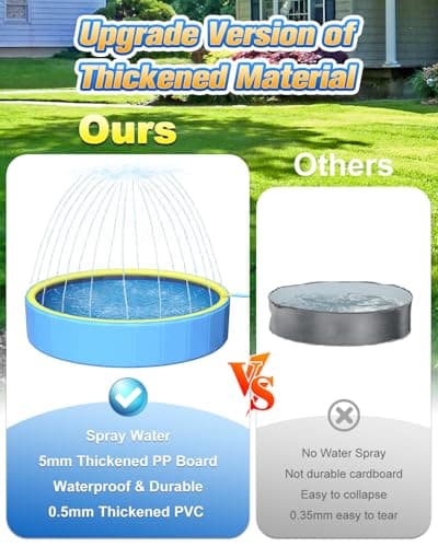 Yivsen 63in Sturdy Dog Pool with Sprinkler, 2-in-1 Non-Slip Kiddie/Kids Pool Hard Plastic, Foldable Dog Sprinkler Pools for Large Dogs, Portable Pet Swimming Pool for Summer Outdoor Backyard view 5