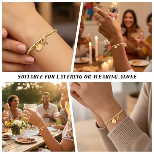 BAYLAY Gold Beaded Bracelets for Women-Initial Bracelet Gold Bracelets for Women Copper Beaded Bracelet for Womens Waterproof Jewelry Non Tarnish Jewelry Pulseras para Mujer Gifts for Girlfriend Mom view 5
